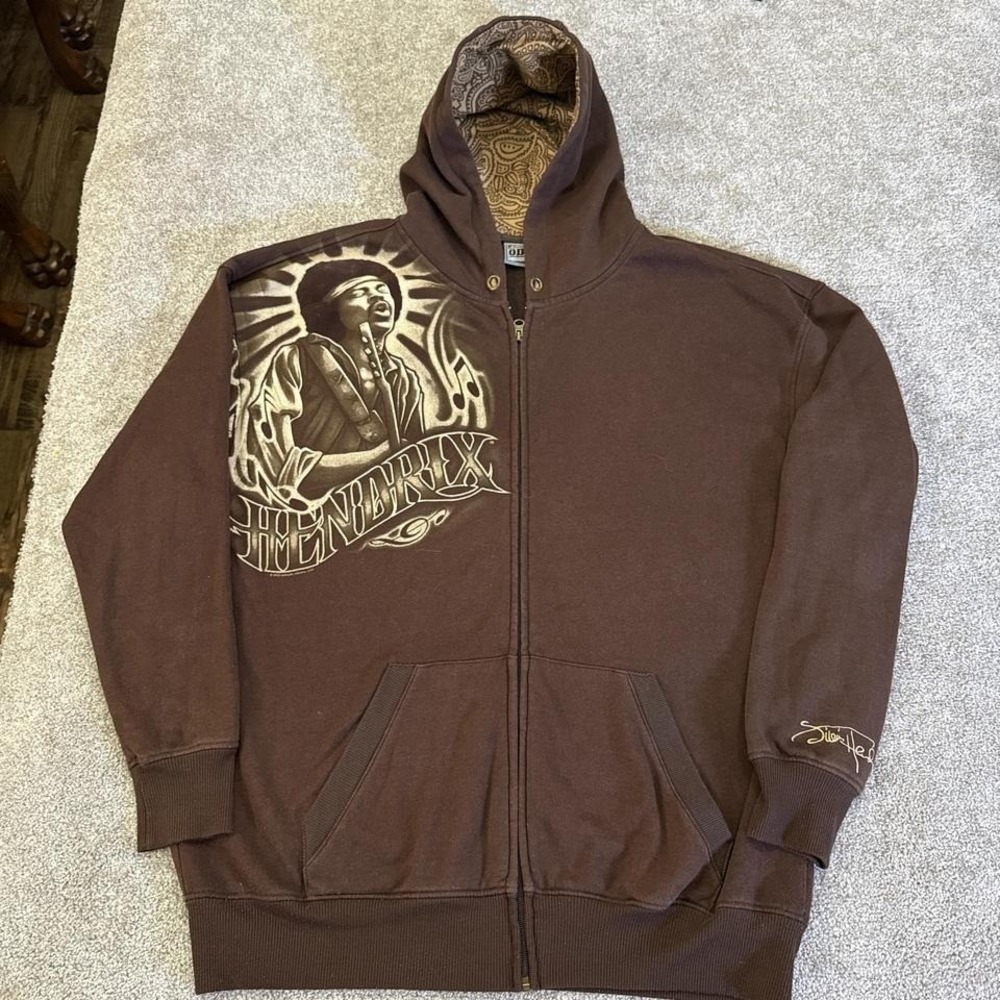 2008 Jimi Hendrix Rare Brown Hoodie 2X Big & Tall Vintage Music Sweatshirt
